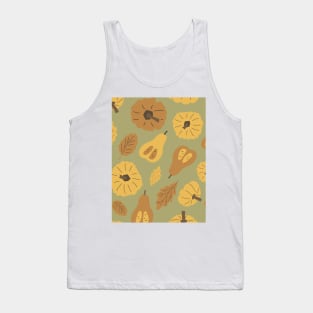 Hand drawn autumn oak leaves, pumpkins seamless pattern Tank Top